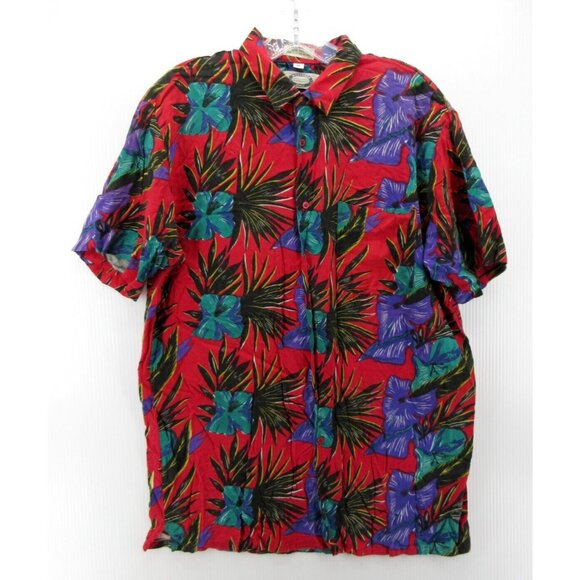 VINTAGE Hawaiian Shirt Medium Weekends Only Floral Loop Collar Camp 90s - Picture 1 of 10